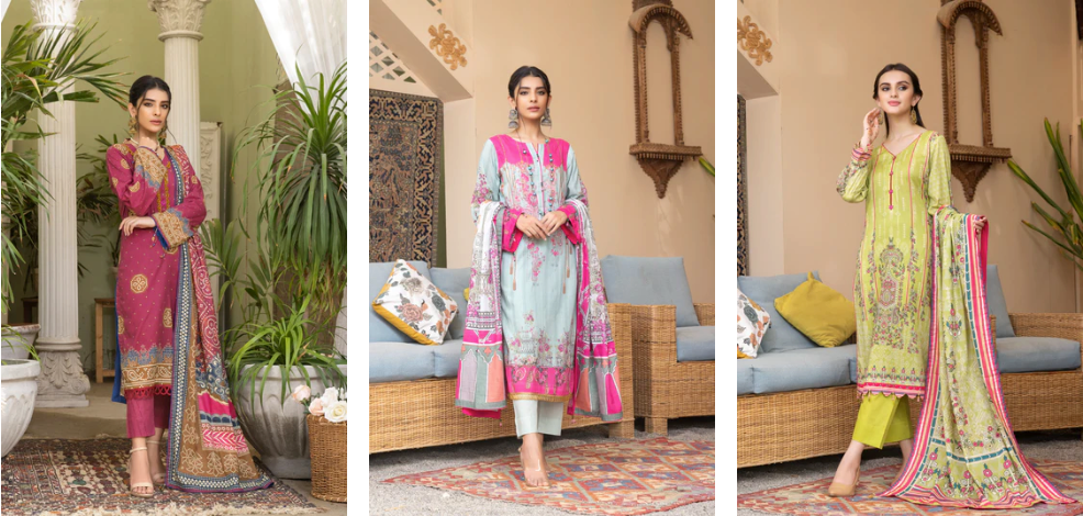 New Dress Designs Featuring Unstitched Lawn Suits 2022 Edition by Rujhan