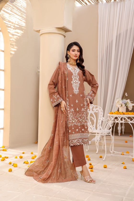 ELEGANCE LUXURY DOBBY EMBROIDERED & HANDWORK FESTIVE EDIT 3PC UNSTITCHED