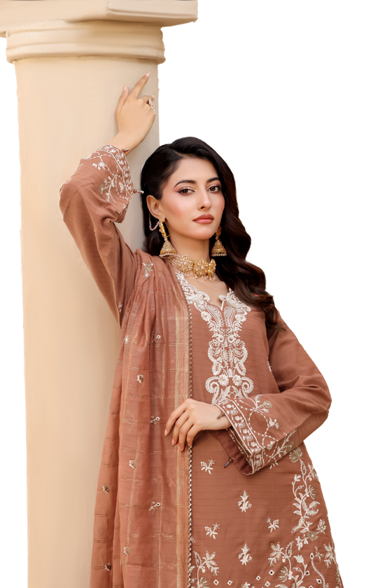 ELEGANCE LUXURY DOBBY EMBROIDERED & HANDWORK FESTIVE EDIT 3PC UNSTITCHED