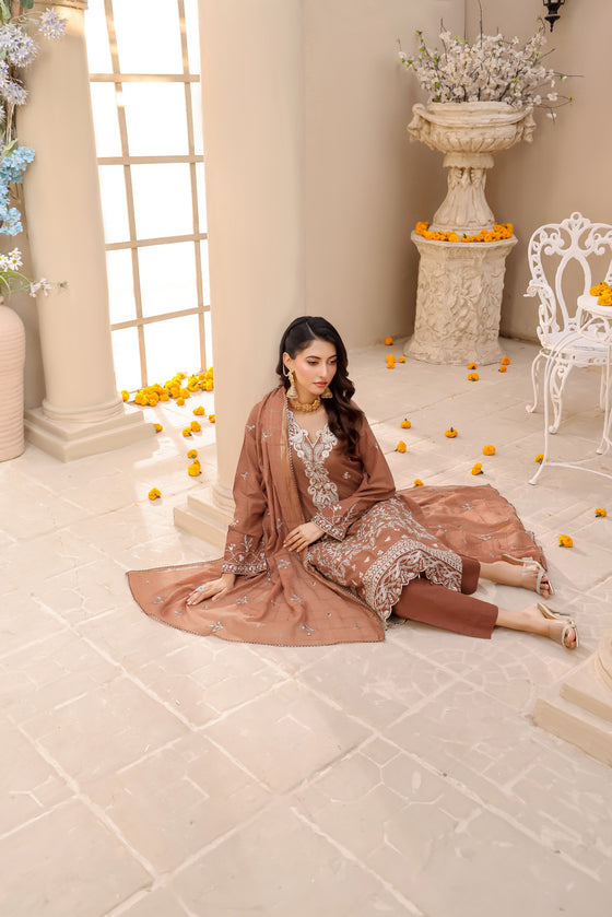 ELEGANCE LUXURY DOBBY EMBROIDERED & HANDWORK FESTIVE EDIT 3PC UNSTITCHED