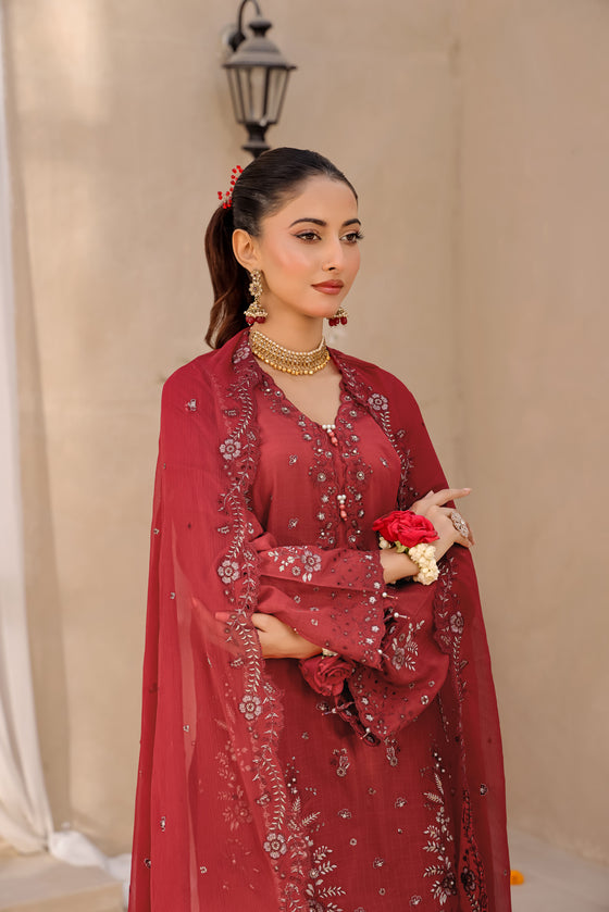 ELEGANCE LUXURY DOBBY EMBROIDERED & HANDWORK FESTIVE EDIT 3PC UNSTITCHED