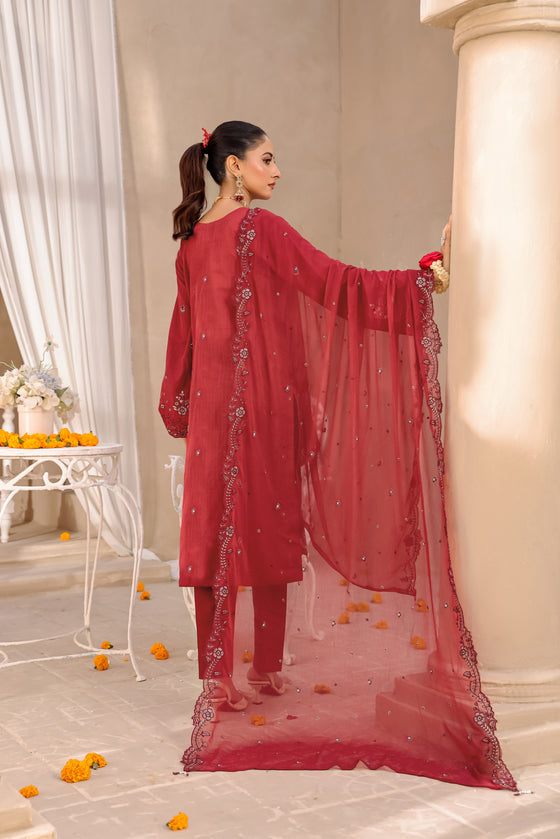 ELEGANCE LUXURY DOBBY EMBROIDERED & HANDWORK FESTIVE EDIT 3PC UNSTITCHED