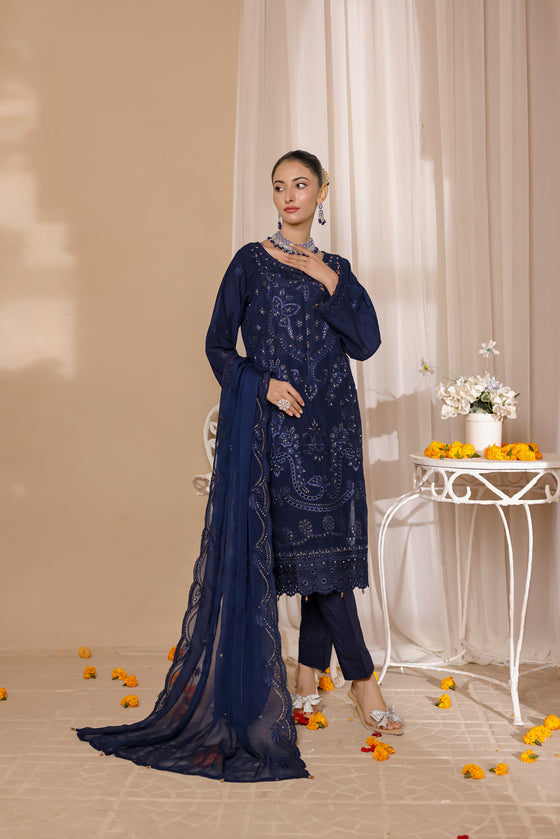 ELEGANCE LUXURY DOBBY EMBROIDERED & HANDWORK FESTIVE EDIT 3PC UNSTITCHED