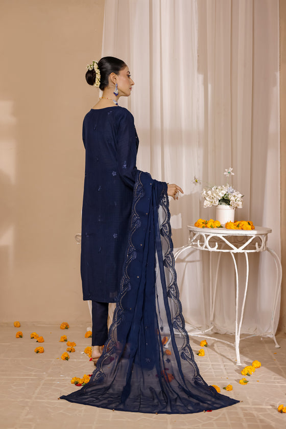 ELEGANCE LUXURY DOBBY EMBROIDERED & HANDWORK FESTIVE EDIT 3PC UNSTITCHED