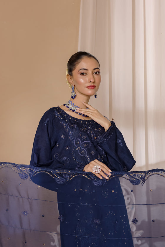 ELEGANCE LUXURY DOBBY EMBROIDERED & HANDWORK FESTIVE EDIT 3PC UNSTITCHED