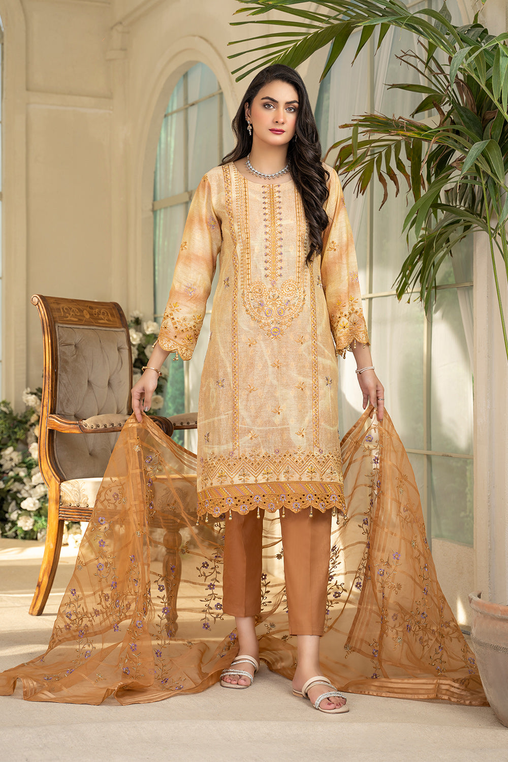 Unstitched-3Pc Embroidered Cotton Suit