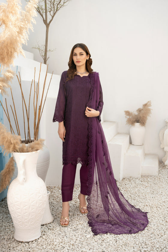 DILKASH -3pc Cotton Two Tune Embroidered suit