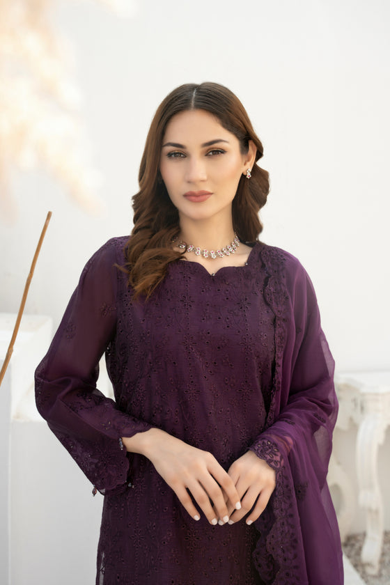 DILKASH -3pc Cotton Two Tune Embroidered suit