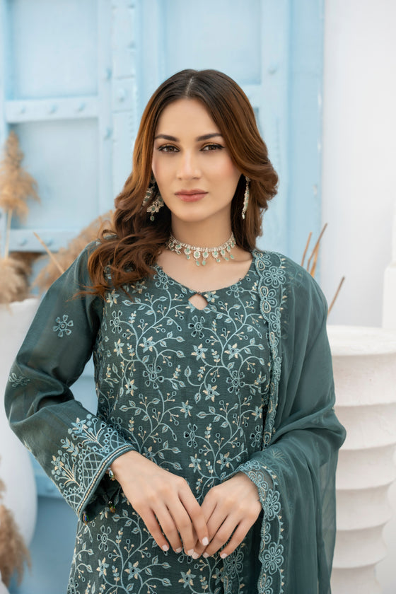 DILKASH -3pc Cotton Two Tune Embroidered suit