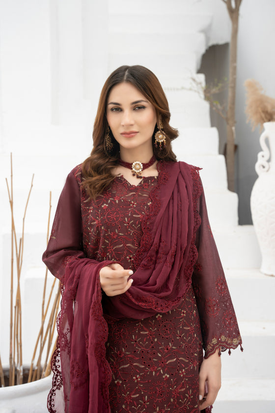 DILKASH -3pc Cotton Two Tune Embroidered suit