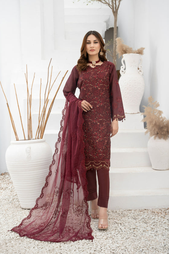 DILKASH -3pc Cotton Two Tune Embroidered suit