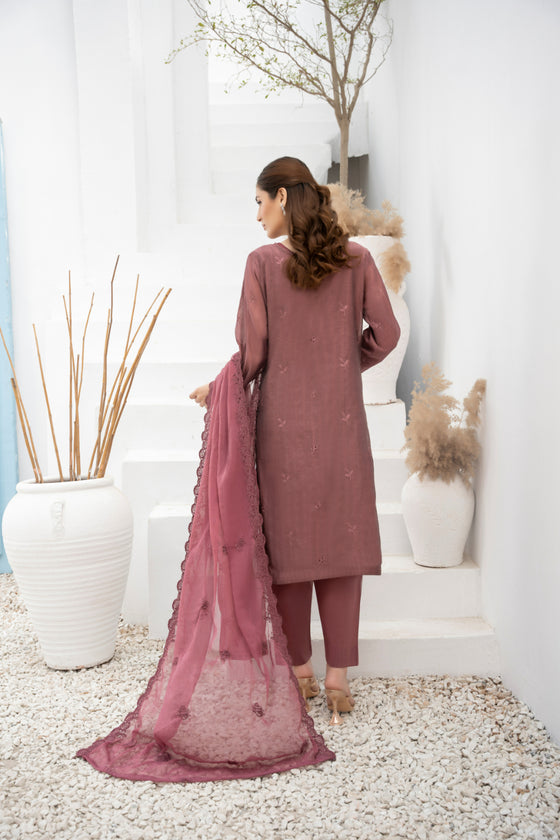DILKASH -3pc Cotton Two Tune Embroidered suit