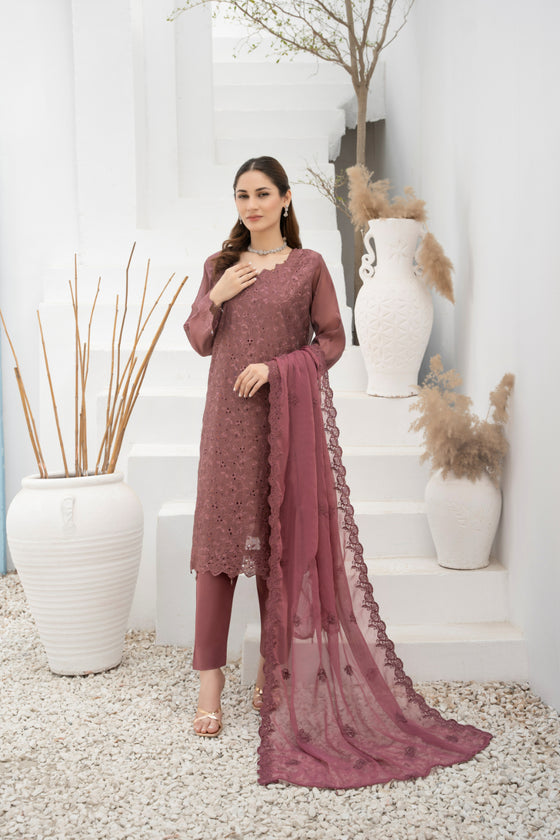 DILKASH -3pc Cotton Two Tune Embroidered suit