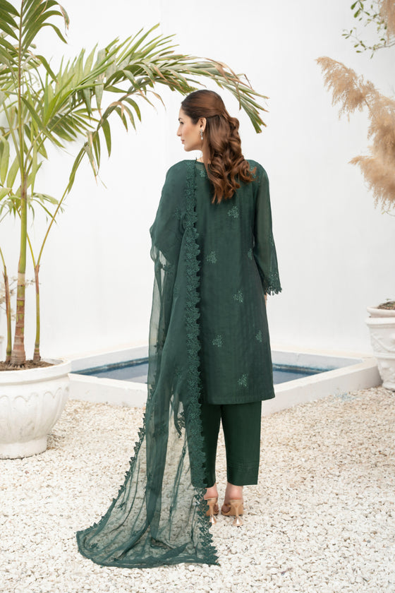 DILKASH -3pc Cotton Two Tune Embroidered suit