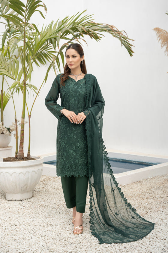 DILKASH -3pc Cotton Two Tune Embroidered suit