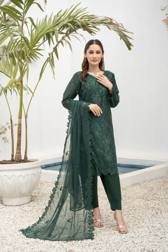 DILKASH -3pc Cotton Two Tune Embroidered suit