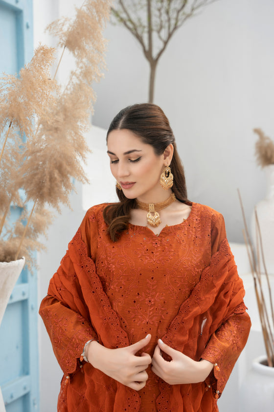 DILKASH -3pc Cotton Two Tune Embroidered suit