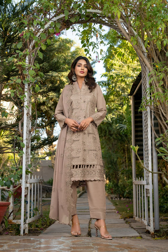 KARI PLATINUM -3pc Cotton Embroidered suit