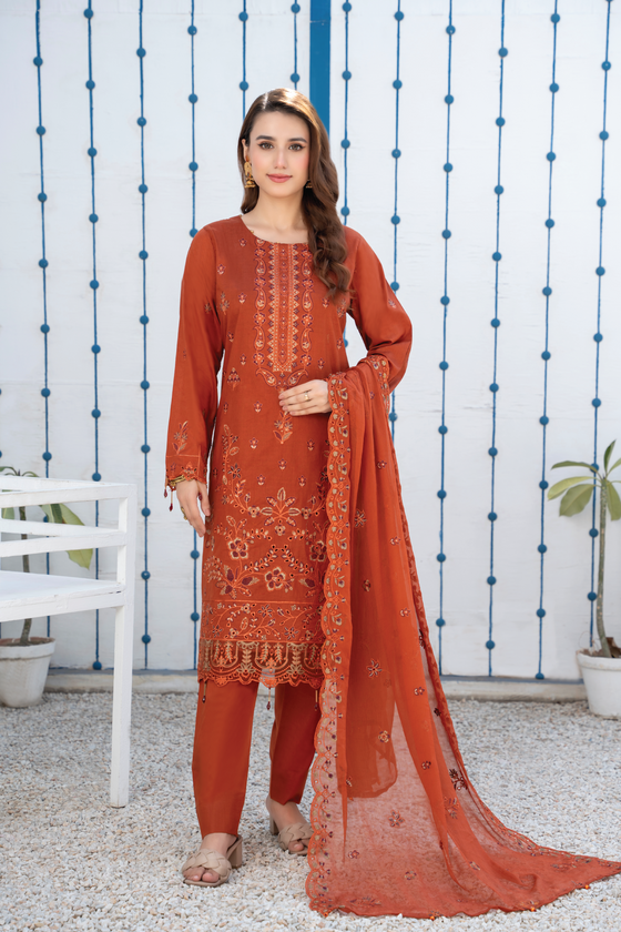 Khayal-Unstitched-3Pc Embroidered Cotton Suit
