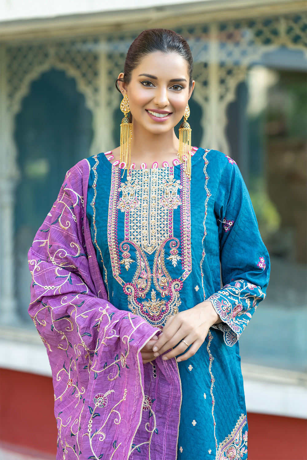 MEHAK - Unstitched 3Pc Embroidered Cotton Suit