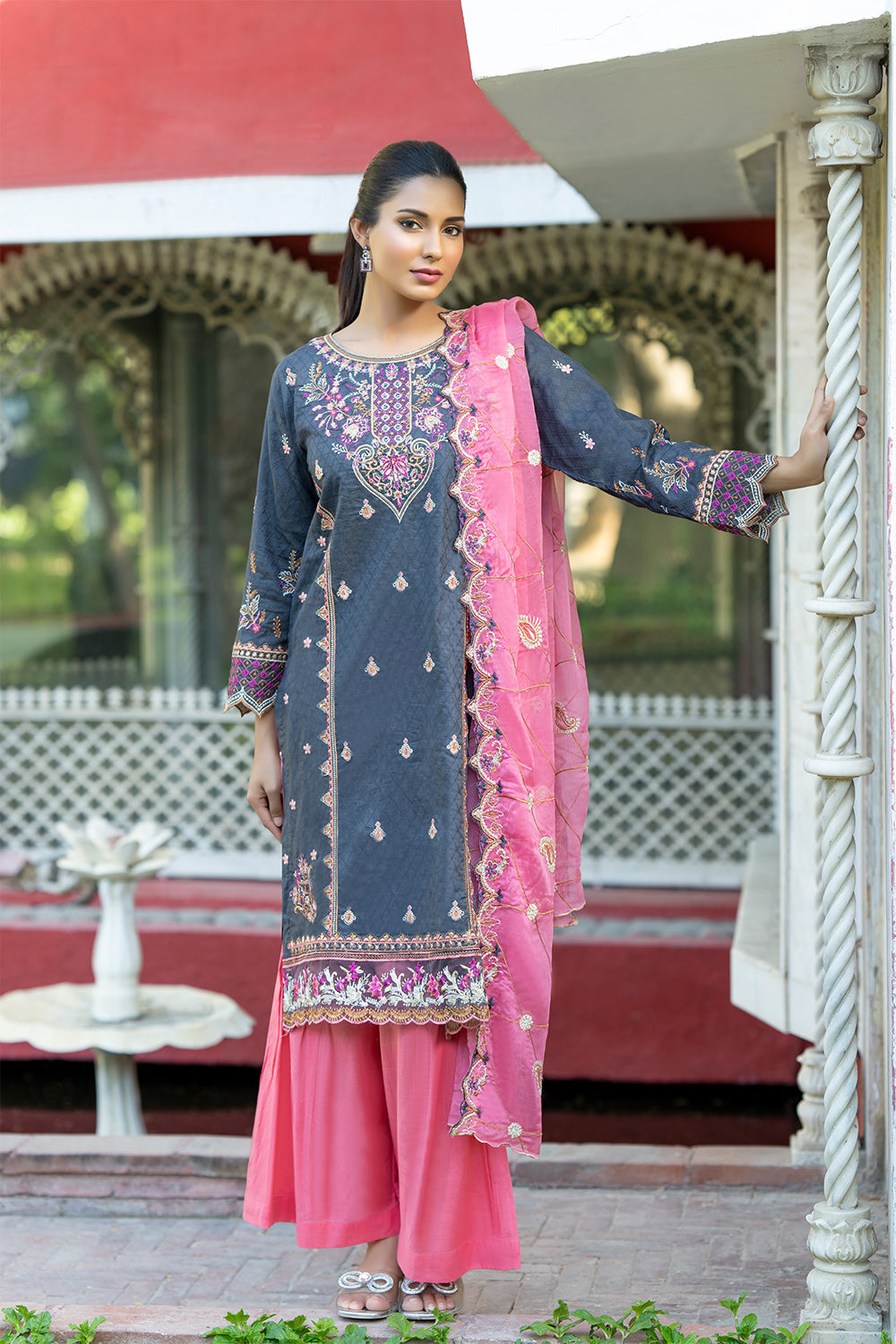 MEHAK - Unstitched 3Pc Embroidered Cotton Suit