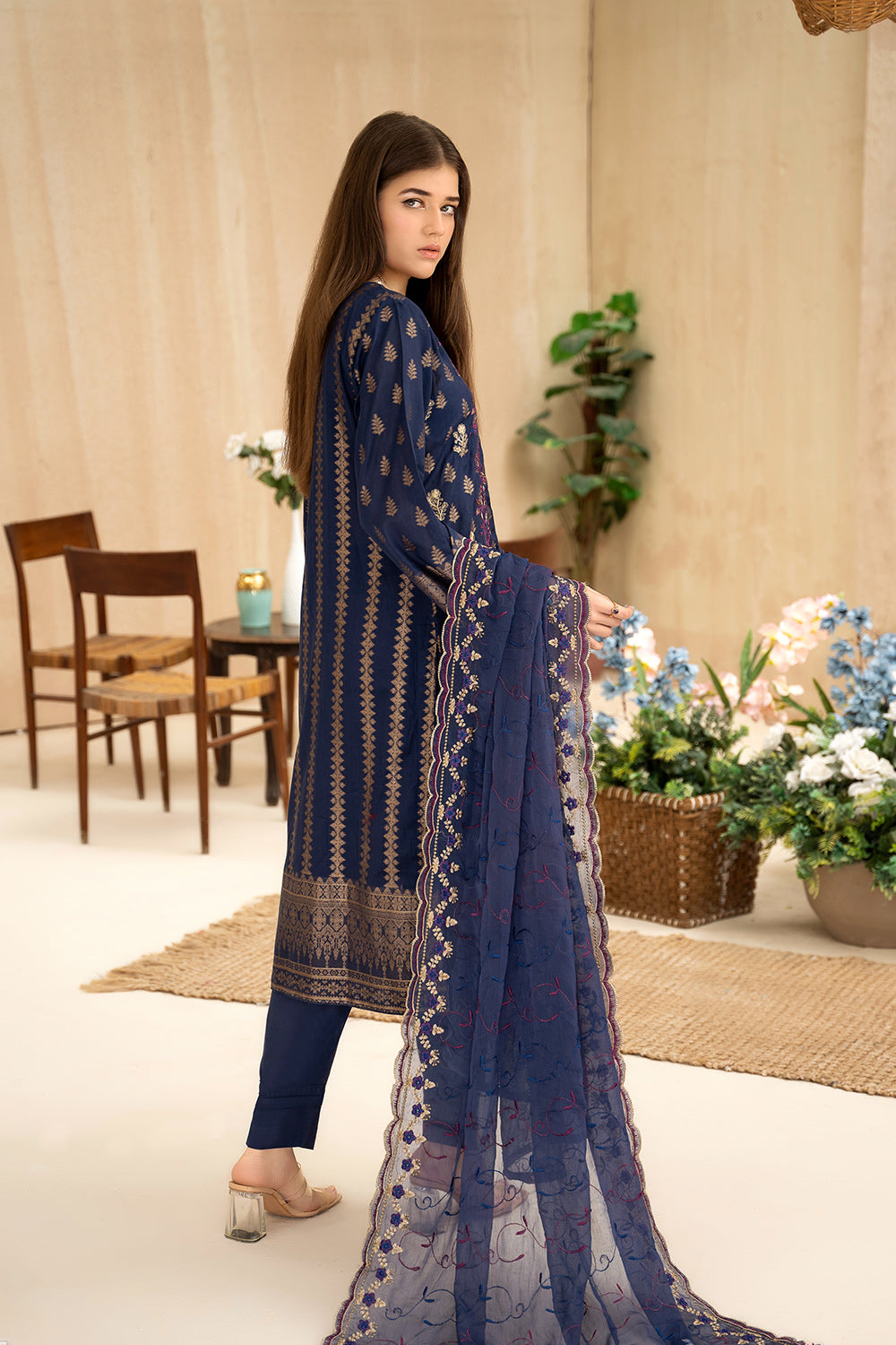 Unstitched-3Pc Embroidered Broshia  Suit