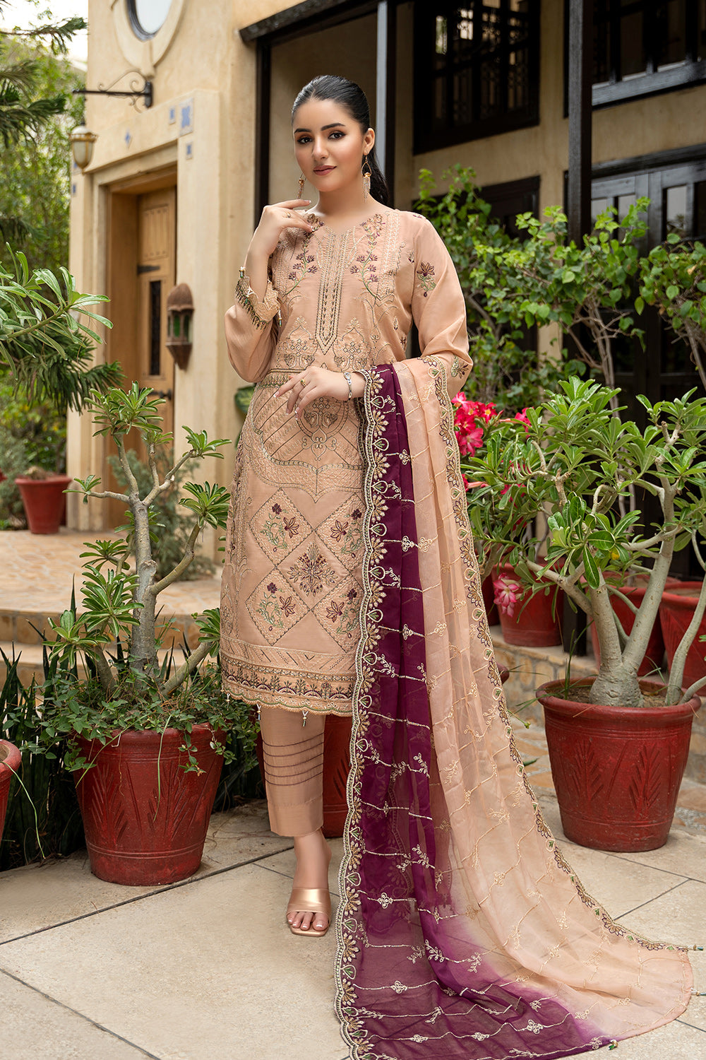 MYRA-Unstitched-3Pc Embroidered Cotton  Suit