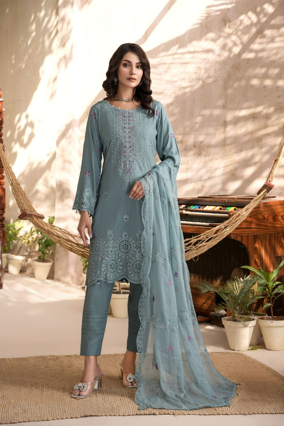 NAYAB-Unstitched-3Pc Cotton Embroidered Suit