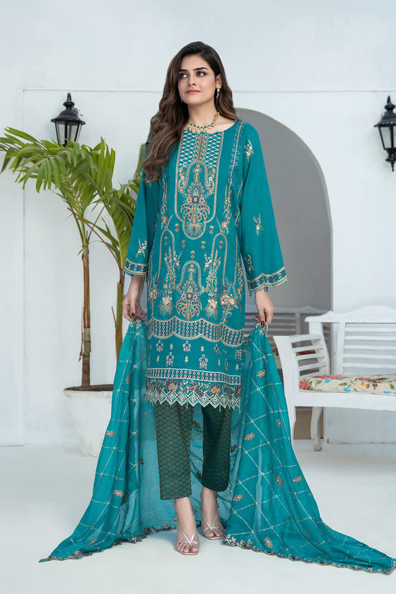 RAABTA-Unstitched-3Pc Cotton Embroidered Suit