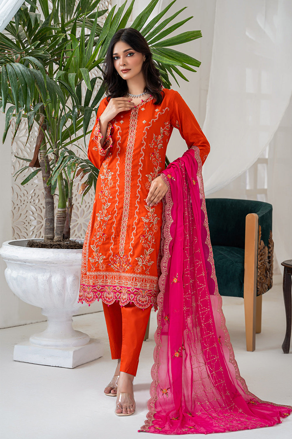 Unstitched - 3Pc Embroidered Cotton Suit