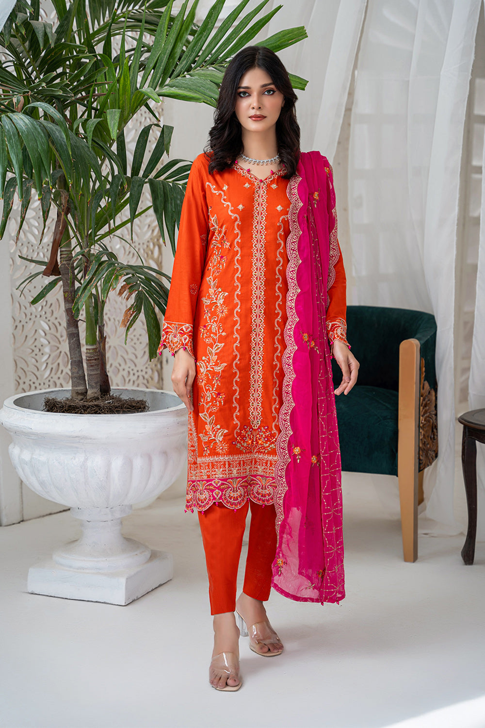 Unstitched - 3Pc Embroidered Cotton Suit