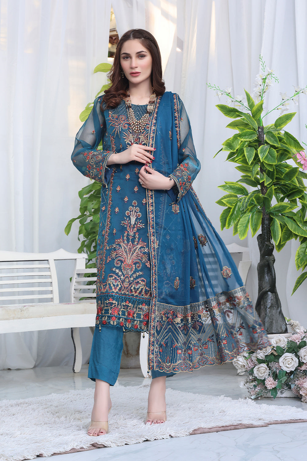 Unstitched - 3 Pc Luxury Embroidered Organza Suit