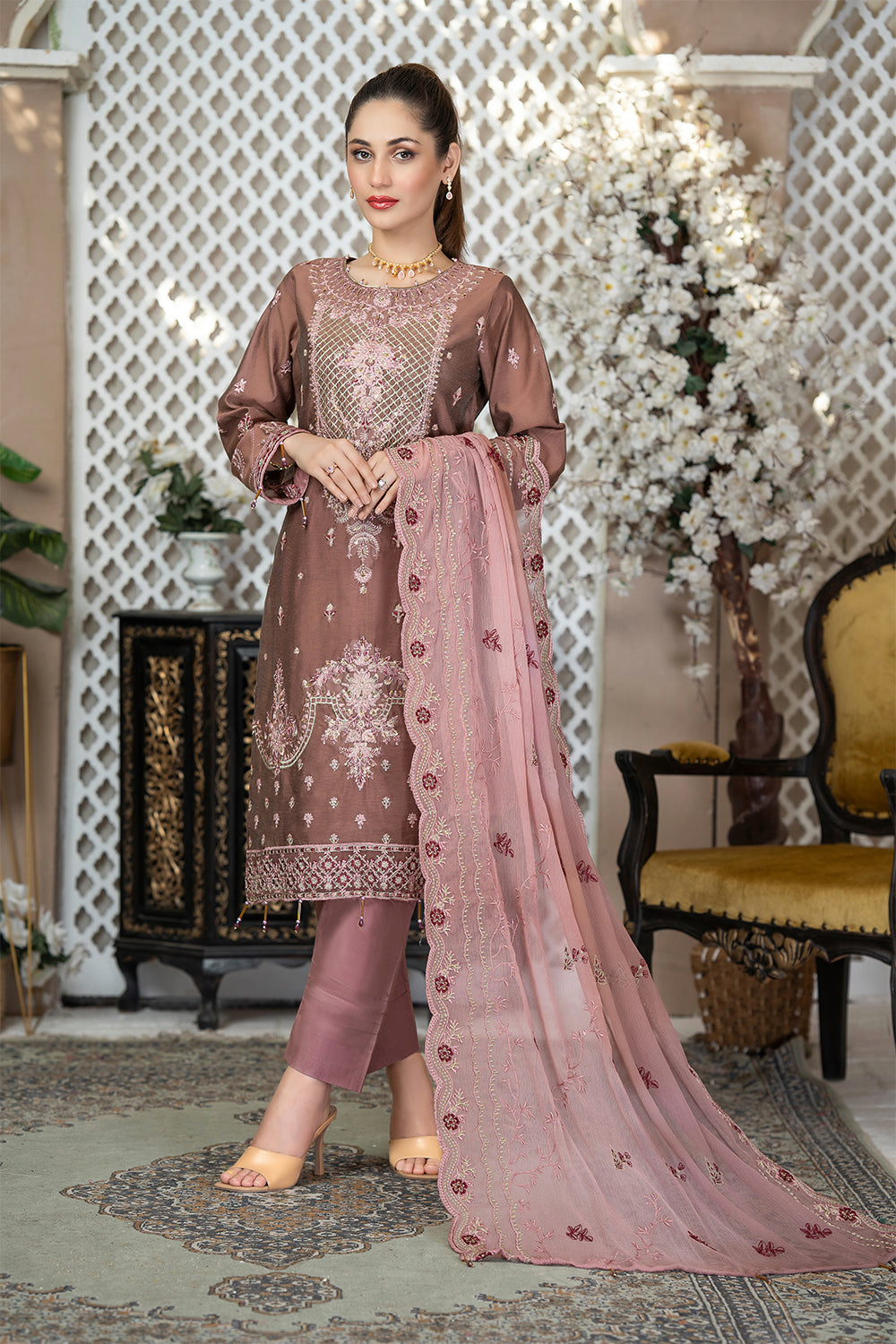 TAMANNA - Unstitched 3Pc Embroidered Cotton Suit