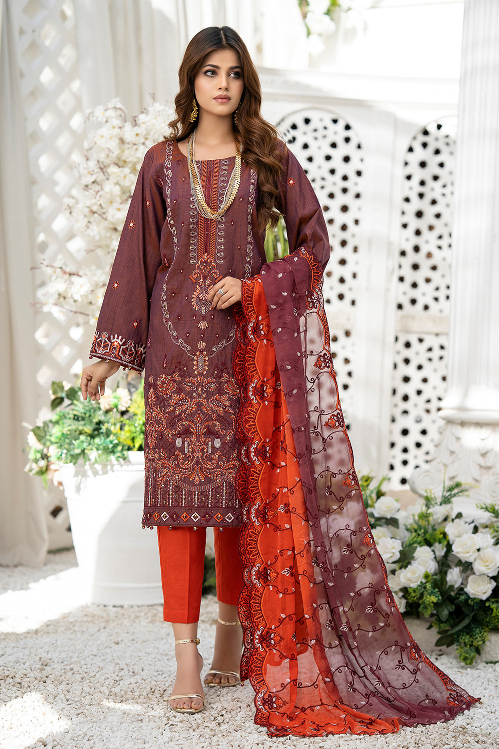 Unstitched-3Pc Embroidered Cotton  Suit