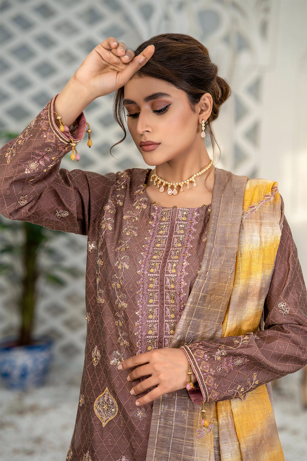AIK ARZOO. Unstitched-3Pc Embroidered Cotton Suit