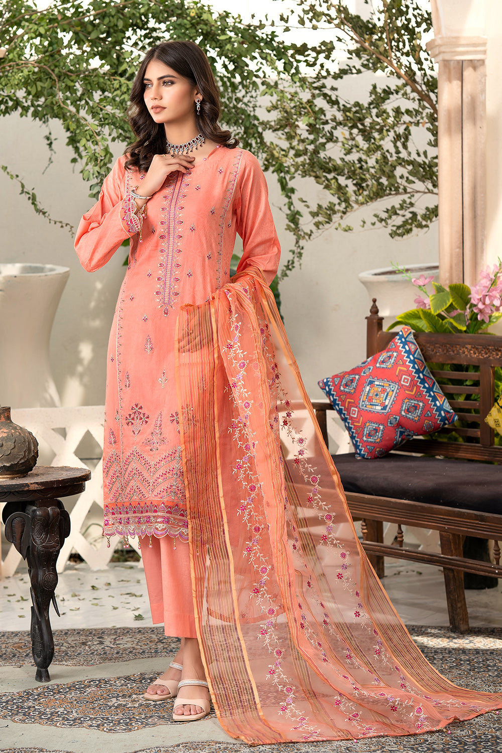 Unstitched - 3 Pc Self Jacquard Embroidered Suit