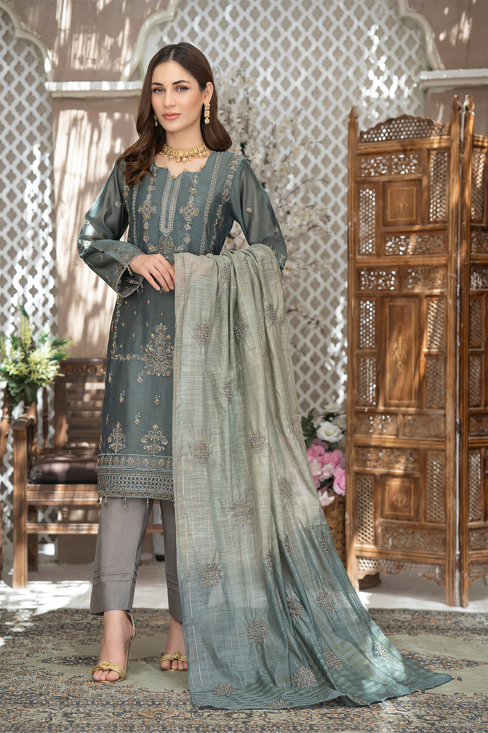 TAMANNA - Unstitched 3Pc Embroidered Cotton Suit